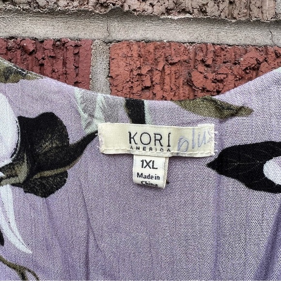 Kori America Plus Lilac Lavender Floral Spaghetti Strap Button Jumpsuit - Picture 5 of 5